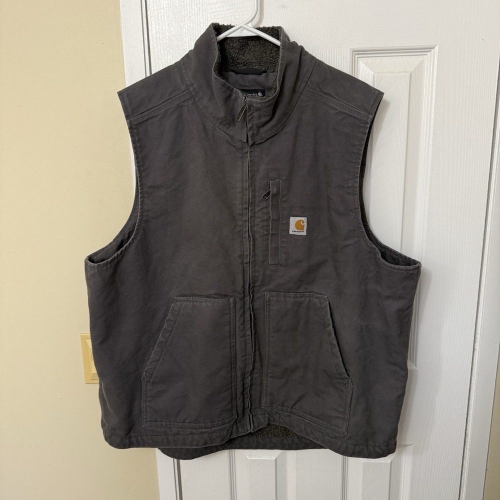 Carhartt Vest Duck Sherpa Lined Loose Fit Mock Neck XL Gray 0V4277-M